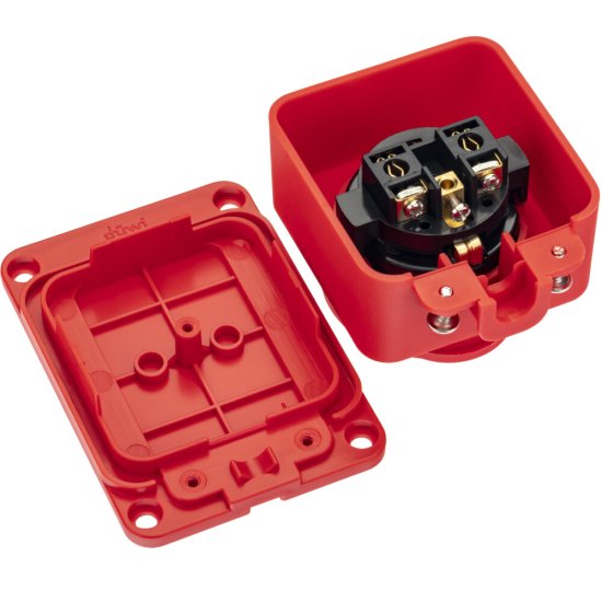 Розетка штепсельная Düwi одинарная с заземлением IP44 настенная красная