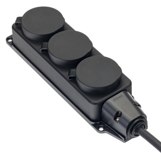 Розетка штепсельная Düwi тройная с заземлением IP44 настенная черная