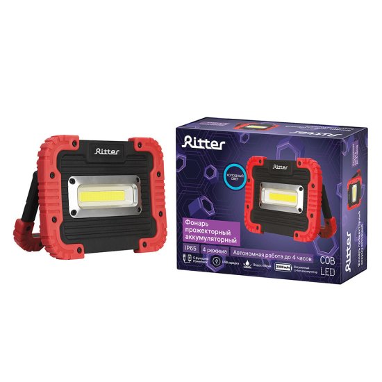 Фонарь прожектор Ritter светодиодный 1 LED 15 Вт аккумуляторный Li-Ion 3000 мАч пластик 4 режима (29133 6)