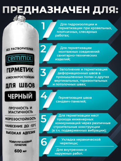 Клей-герметик для швов Cemmix 600 мл черный