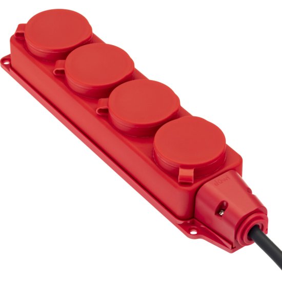 Розетка штепсельная Düwi четверная с заземлением IP44 настенная красная