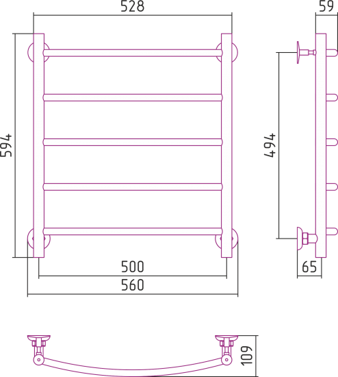 Полотенцесушитель водяной Сунержа ВПС-52П 60x50 мм нержавеющая сталь 3/4