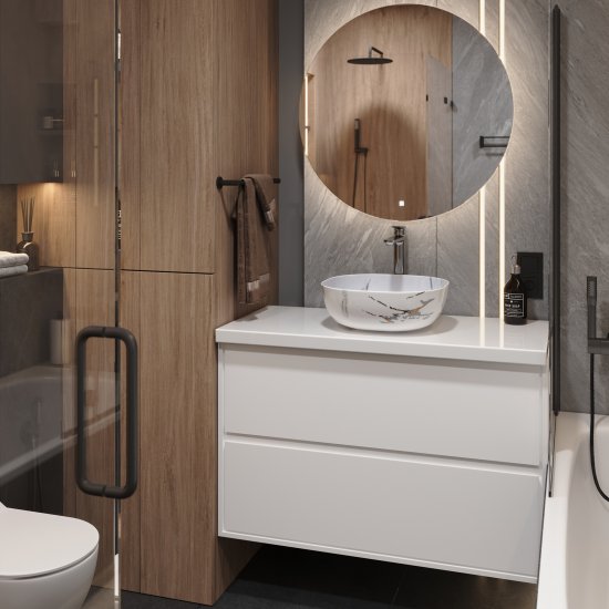 Столешница в ванную Scandi SC90-B 90x47 см, литьевой мрамор, цвет белый