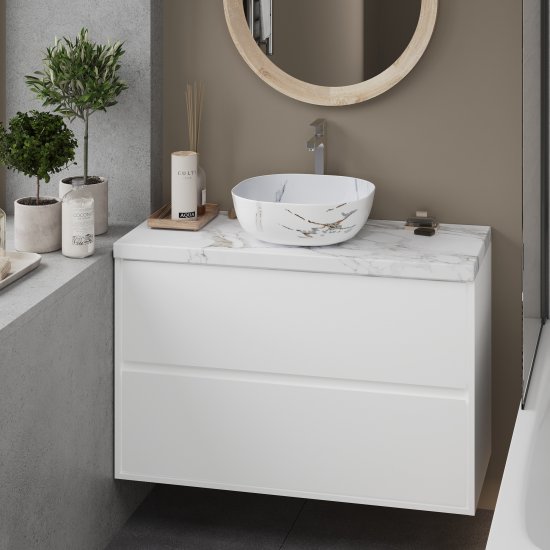 Столешница в ванную Scandi SC100-М 100x47 см, литьевой мрамор, цвет белый