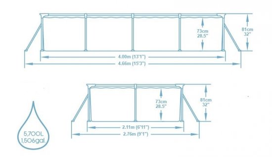 Бассейн каркасный прямоугольный Bestway 56424 BW 400x211x81 см
