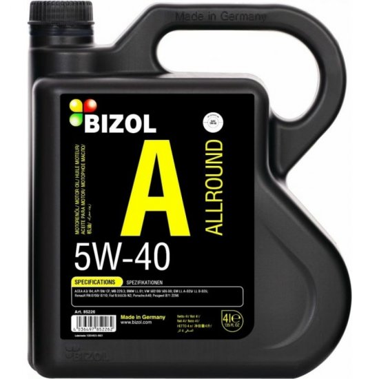 НС-синтетическое моторное масло Bizol Allround 5W-40, SN, A3/B4