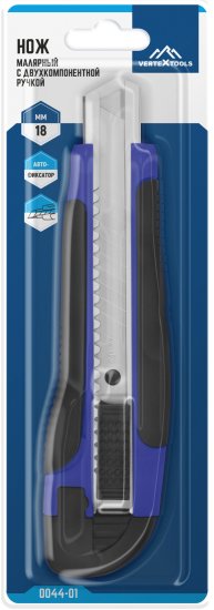 Нож строительный Vertextools 0044-01 двухкомпонентный корпус сегментное лезвие 18 мм