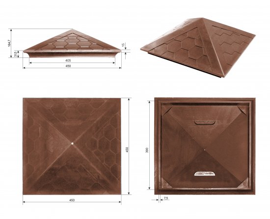 Колпак на заборный столб ППК 390x390x43 мм 1.5 кирпича цвет коричневый