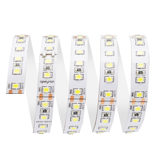 Светодиодная лента Apeyron SMD2835 24В 10 мм 10м 20 Вт/м 120диод/м 1500 лм/м 3000 К теплый белый свет