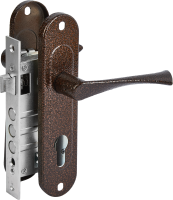 Замок врезной с дверными ручками на планке Зенит ЗВ4-60/07 медь