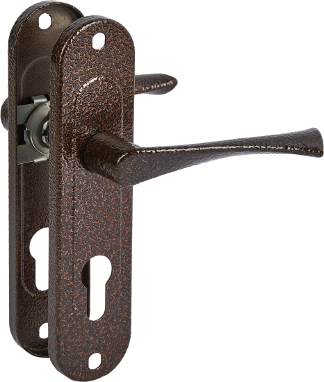 Замок врезной с дверными ручками на планке Зенит ЗВ4-60/07 медь