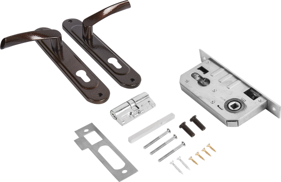 Замок врезной с дверными ручками на планке Зенит ЗВ4-60/07 медь