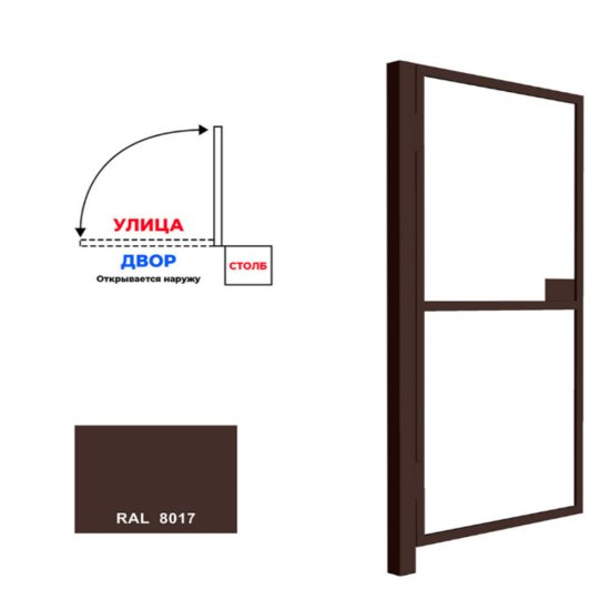 Калитка распашная каркас со столбом Оптима 1х2 м коричневая RAL 8017