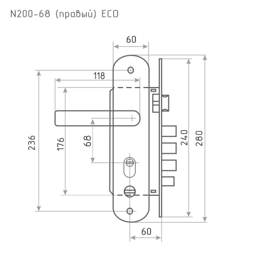 Замок врезной 16718 цвет хром/черный никель