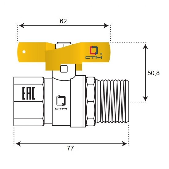 Кран шаровой газовый СТМ 1 ВР(г) х 1 НР(ш) бабочка (CGFMB001)