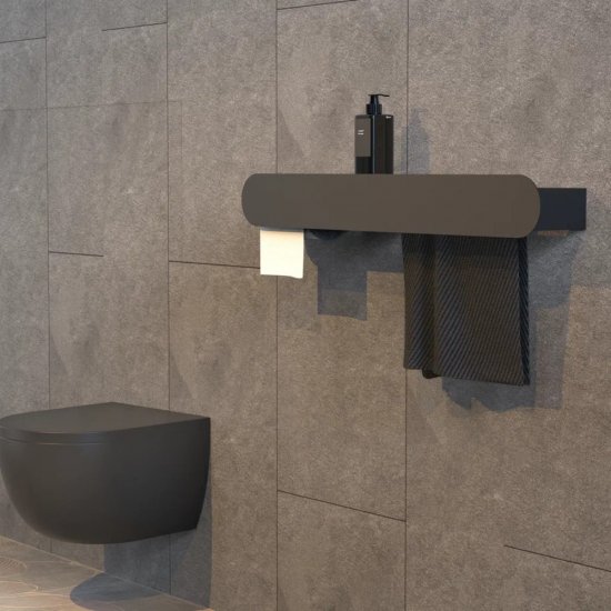 Полка для ванной Flow Round с полотенцедержателем 700х130х90 мм металл черная (Fl-ro-tr70-tpp-ч)