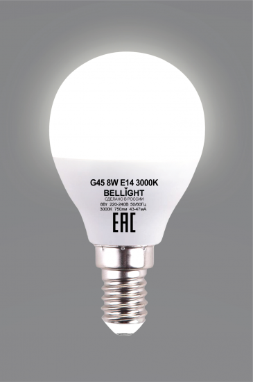 Лампа светодиодная Bellight E14 175-250 В 8 Вт шар 750 лм теплый белый цвет света