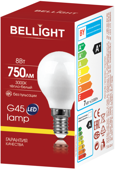 Лампа светодиодная Bellight E14 175-250 В 8 Вт шар 750 лм теплый белый цвет света
