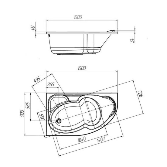 Ванна акриловая 1Marka Acrylika 150х90 см правая без ножек (01лика150п)
