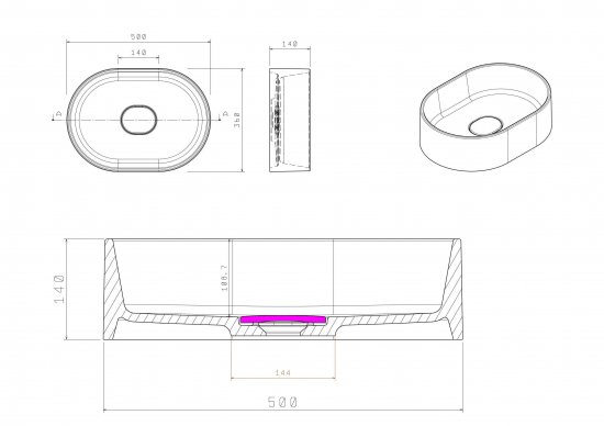 Раковина Mira Oval SM накладная 35 см литьевой мрамор цвет графит матовый