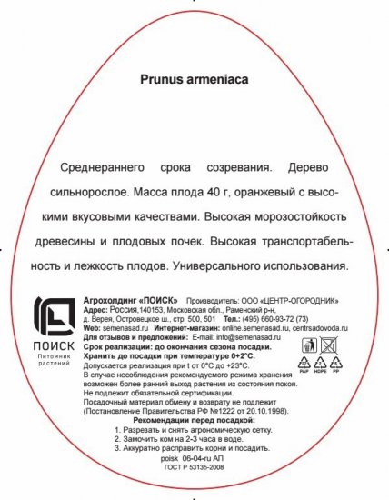 Абрикос Саратовский рубин ø20 h220 см