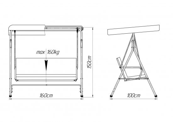 Качели садовые 2-х местные 160 кг цвет серый