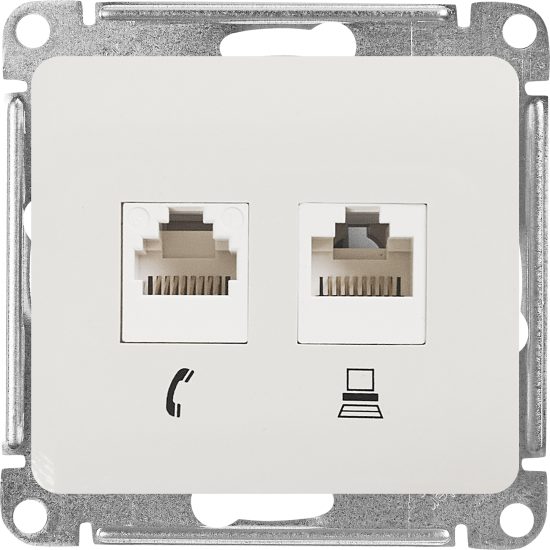 Розетка двойная встраиваемая Systeme Electric Glossa RJ11/RJ45 UTP cat 5e цвет молочный
