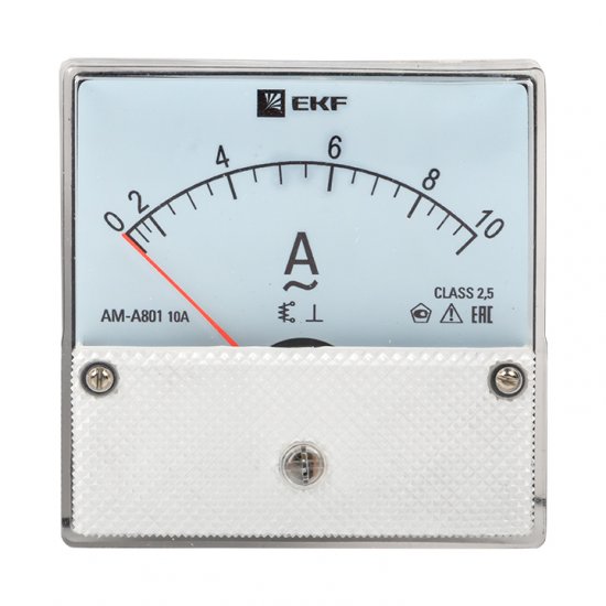 Амперметр аналоговый EKF PROxima AMA-801 80х80 мм IP20 10 А прямое подключение на 5 модулей (ama-801-10)