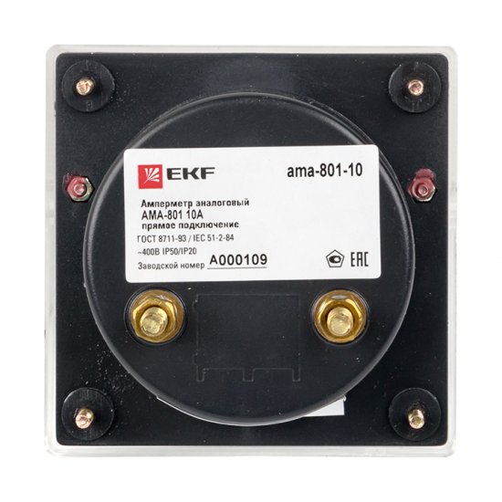 Амперметр аналоговый EKF PROxima AMA-801 80х80 мм IP20 10 А прямое подключение на 5 модулей (ama-801-10)