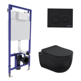 Комплект инсталляции Berges Compa с унитазом Black с кнопкой черной и сиденьем дюропласт микролифт быстросъем (043333)
