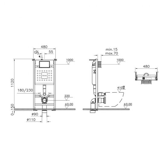 Комплект инсталляции Vitra с унитазом Mia Round с кнопкой хром и сиденьем дюропласт микролифт быстросъем (9873B003-7201)