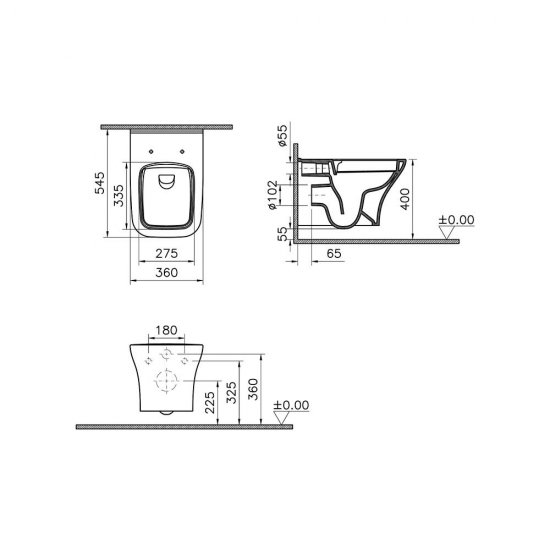 Комплект инсталляции Vitra с унитазом Zentrum Square с кнопкой хром и сиденьем дюропласт микролифт быстросъем (9875B003-7201)