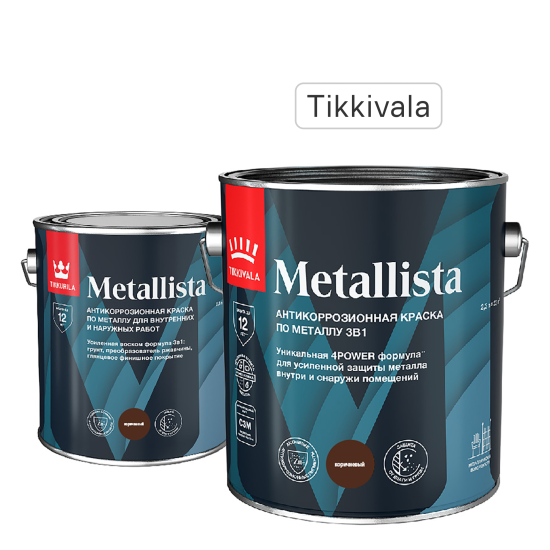 Грунт-эмаль по ржавчине 3 в 1 Tikkivala Metallista гладкая цвет коричневый 2.3 л