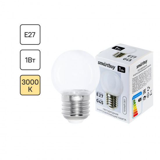 Лампа светодиодная Smartbuy Clear G45-01W/3000/E27 E27 220 В 1 Вт шар малый 80 лм цвет света теплый белый