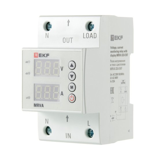 Реле напряжения и тока EKF PROxima 230 В 32 А тип AC с дисплеем (MRVA-32A)