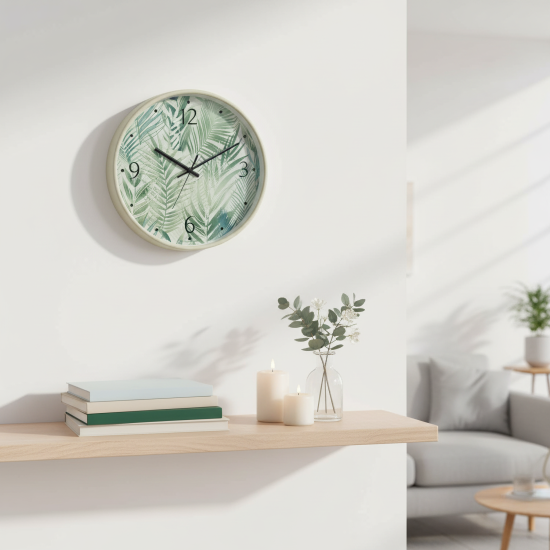 Часы настенные Troykatime Флористика круглые пластик цвет бежевый/зеленый бесшумные ø30 см