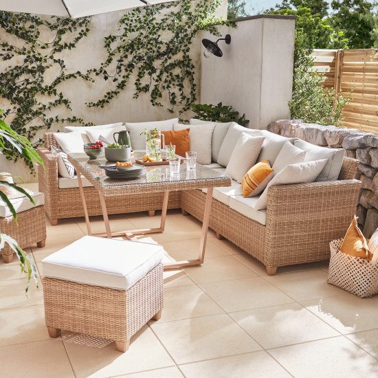 Набор садовой мебели Naterial Medena металл/стекло цвет белый: диван, стол и 2 стула