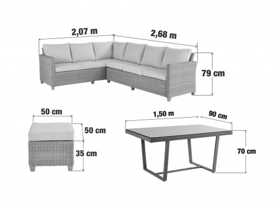 Набор садовой мебели Naterial Medena металл/стекло цвет белый: диван, стол и 2 стула