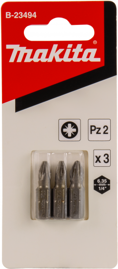 Бита крестовая Makita B-23494 PZ2x25 мм, 3 шт.