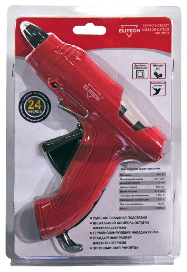 Пистолет клеевой Elitech ПКЛ 2013, 200 Вт, для стержней 11.2 мм