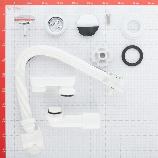 Сифон для ванны Alcadrain регулируемый полуавтомат с выпуском d70 мм с переливом (A55KM/AG210125260)