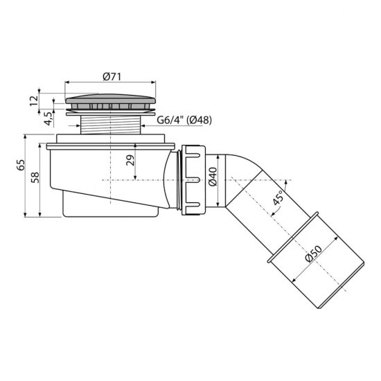 Сифон для душевого поддона Alcadrain 50х40 мм регулируемый с выпуском d50 мм (A471CR-50/AG210252150)