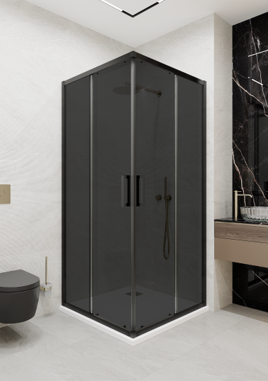 Душевой уголок Март Квадро Black квадратный 90x90 см черный профиль тонированное стекло раздвижной