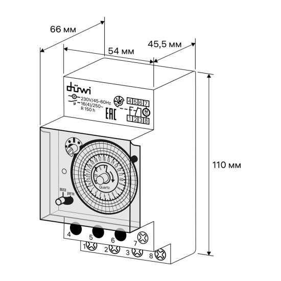 Таймер механический модульный Düwi Profi (25805 6) 230 В 16 А тип AC 1P