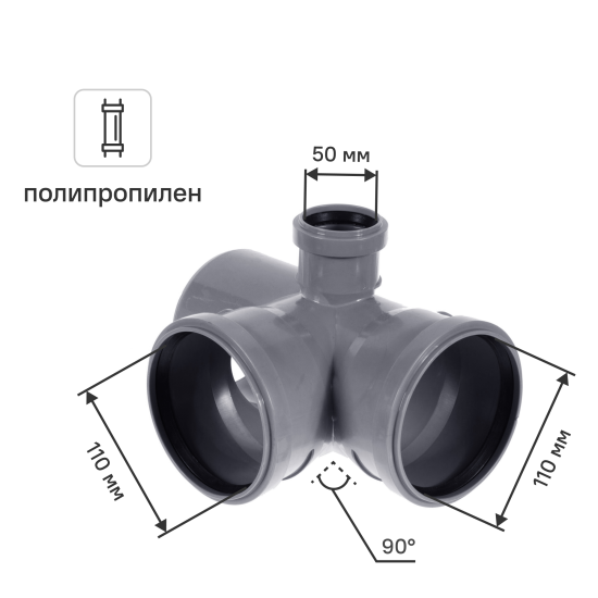 Крестовина двухплоскостная Политэк 110x110x50/87° правая полипропилен