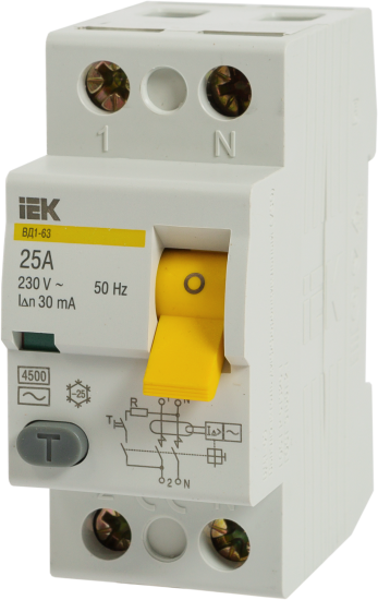 УЗО IEK ВД1-63 2P 25 A 30 мА 4.5 кА AС