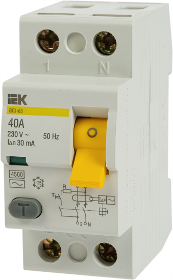 УЗО IEK ВД1-63 2P 40 A 30 мА 4.5 кА AC