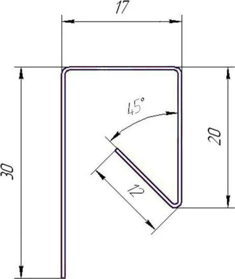П-планка для профнастила С8 20x30 мм 2 м 0.4 мм RAL 3005 Красный