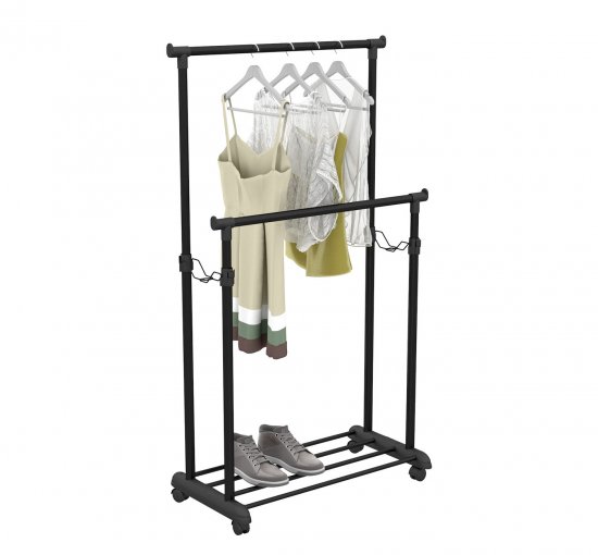 Вешалка напольная 2 штанги 86x166x44 см металл цвет черный