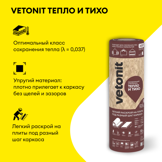 Утеплитель VETONIT Стена 100 мм 1 шт 1220x5000 мм 6.1 м²